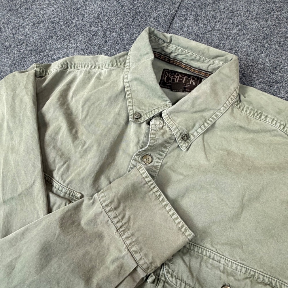 Madison Creek Outfitters Mens Size L Large Green Cotton Twill Button Up Shirt